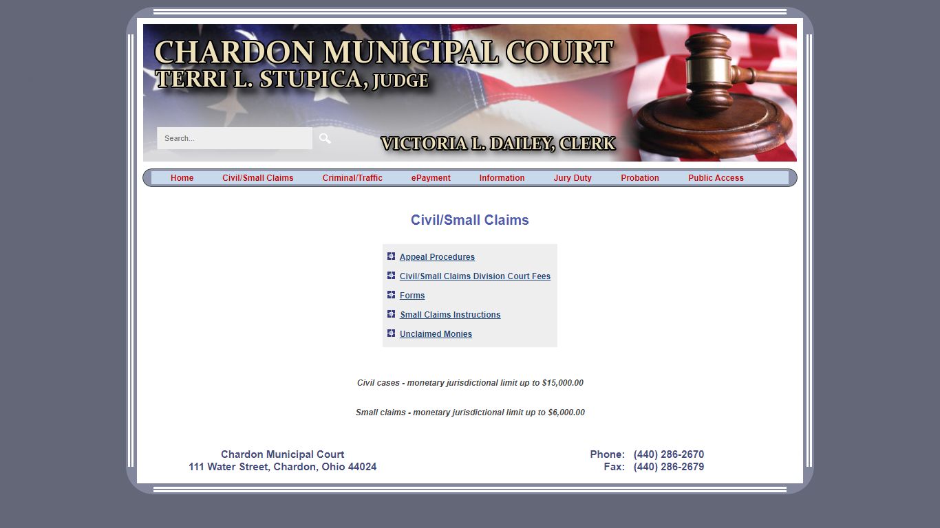 Chardon Municipal Court - Civil / Small Claims Division